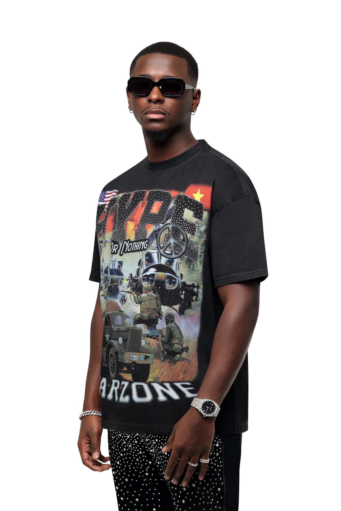 T-shirt noir "warzone" oversize